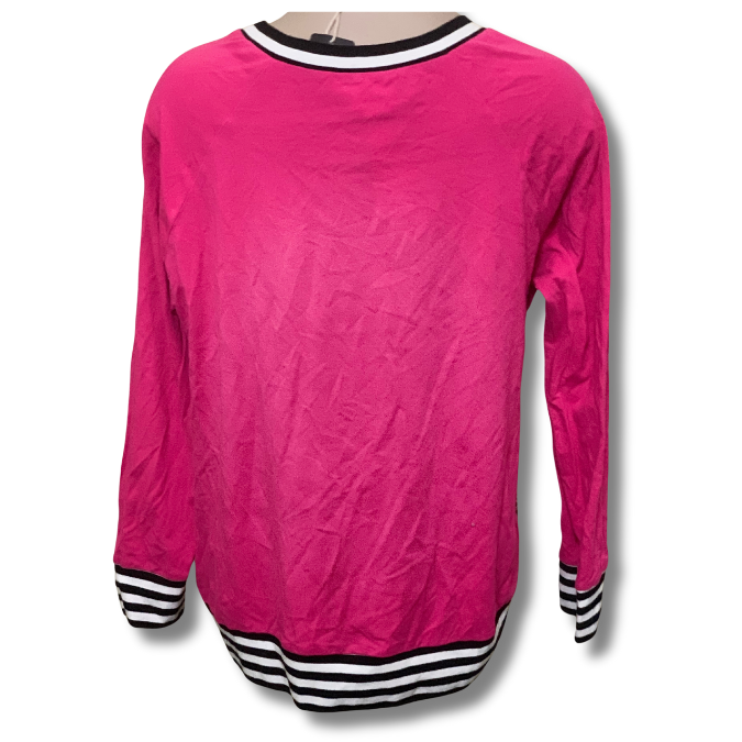 Charlo Long Sleeve Top – Hot Pink Florals & Stripe Trim - Image 2