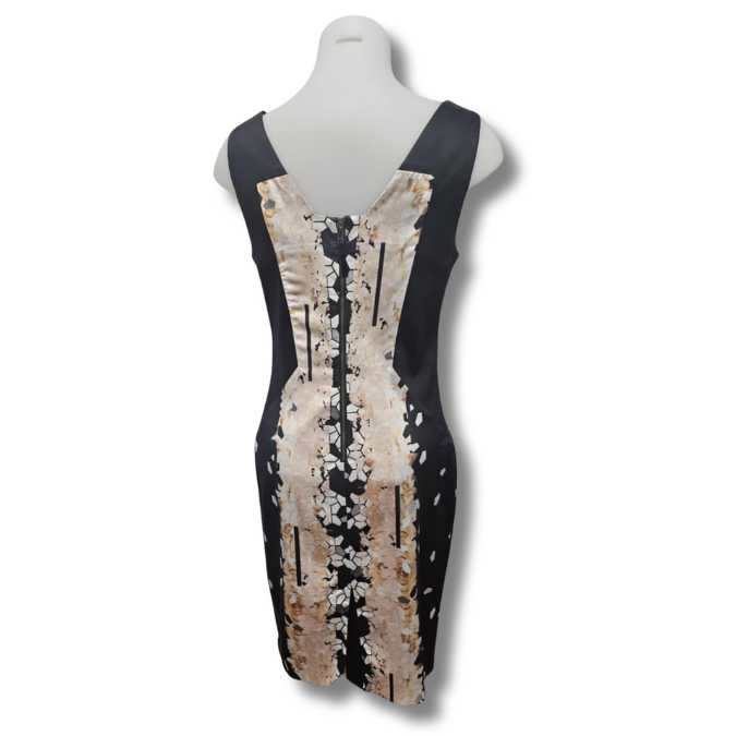 Cue Designer Dress – Black with Gold Print – Size 10 - Image 2